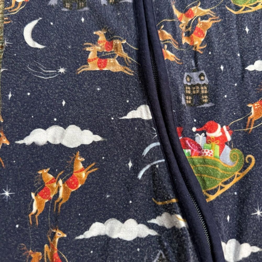 Little Sleepies 6-12 months Navy Blue Kids One Piece Pajama with Santa Print - Picture 2 of 8